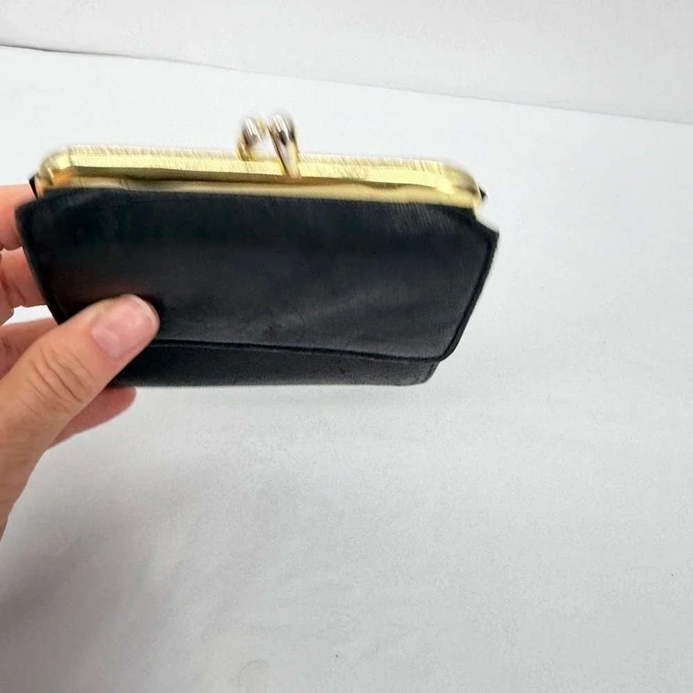Princess Gardner Wallet Genuine Lambskin Kisslock Trifold VTG Black